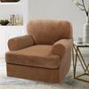 KPPKOU Stretch T Cushion Sofa Slipcover 2 Pieces Sofa Covers Thick Velvet Couch Cover Stretch Sofa Slip Covers Furniture Protector with 1 Individual T Cushion Washable (Leather, Chair) view 3
