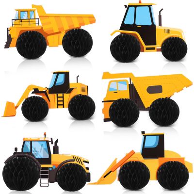 Shappy 6 Pcs Construction Birthday Party Supplies Construction Honeycomb Centerpieces Dump Truck Birthday Decorations Car Honeycomb Centerpieces Table Toppers for Themed Party Favors