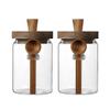 ANSQU Set of 2 Glass Food Storage Jars with Bamboo Wood Lid and Spoon, 27oz Glass Kitchen Canisters for Coffee, Tea, Cereal, Spice and Canning, Mason Jars (27oz-2pack) view 1