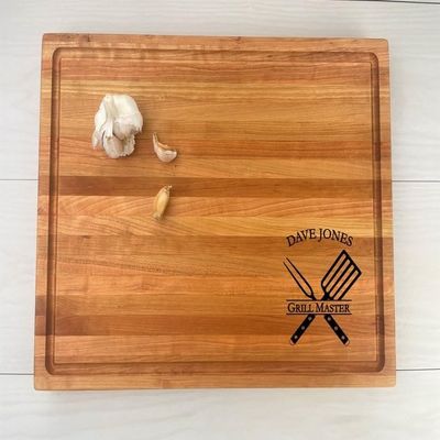 Personalized Butcher Block Cutting Board, Engraved Butcher Block, BBQ Themed, Grill Master, Fathers Day Gift, Gift for Dad, 136 (Cherry, Block 18" x 24")