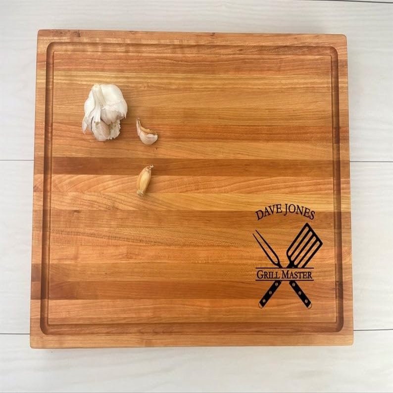 Personalized Butcher Block Cutting Board, Engraved Butcher Block, BBQ Themed, Grill Master, Fathers Day Gift, Gift for Dad, 136 (Cherry, Block 18" x 24")
