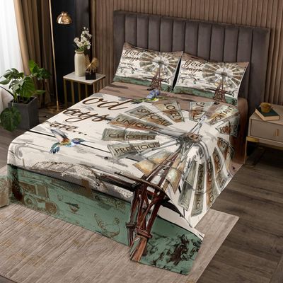 Rustic Farmhouse Quilt Set Queen Size, Vintage Country Windmill Coverlet Set For Kids Teens Adult Women Bedroom,Farm Animal Cabin Bedspread Set Western Wood Barn Door Bed Set With 2 Pillow Cases