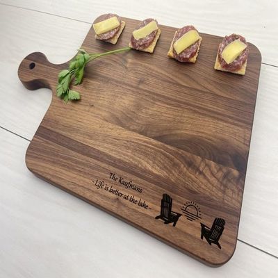 Personalized Paddle Board, Engraved Cutting Board with Handle, Retirement Gift, Corporate Gift, Muskoka Chairs, Cottage Gift, 044 (Walnut, Paddle 8" x 17")