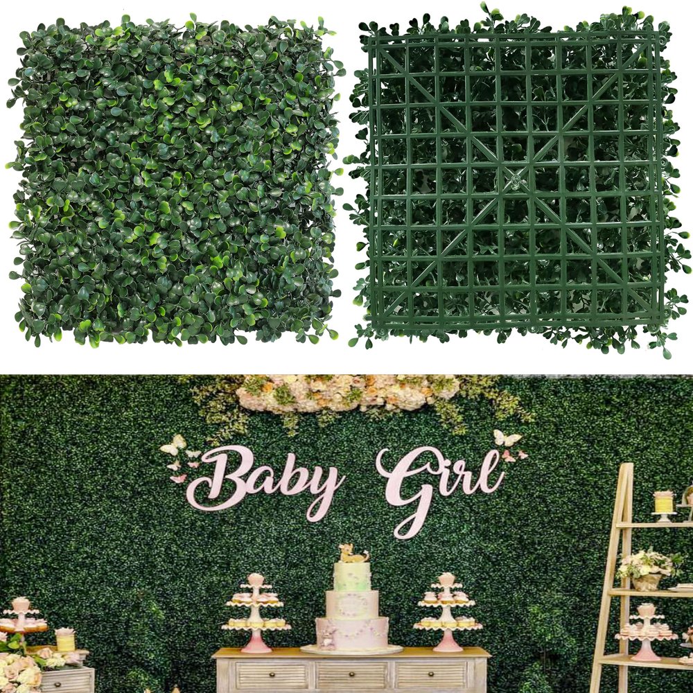 NETAP Grass Wall Panels, 10"x 10"(8pcs) 4-Layer Artificial Boxwood Faux Green Wall for Interior, Garden Party Wedding Backdrop, Indoor Outdoor Plant Wall Decor
