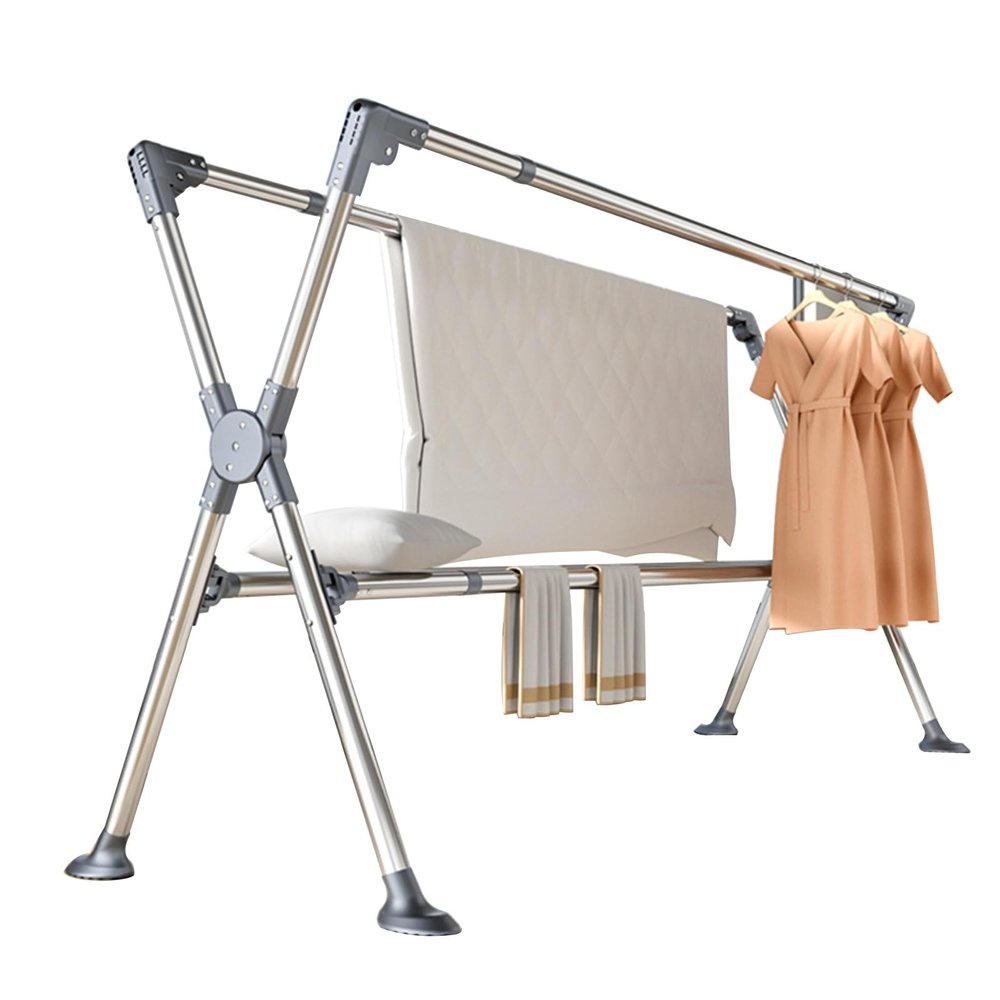 Freestanding Laundry Rack, Drying Rack Clothing, Laundry Clothes Storage, Clothes Drying Rack, Tall Metal Foldable Laundry Clothes Drying Rack Stand, Stainless Steel Laundry Rack (Color : Silver, Si