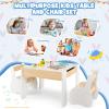 HONEY JOY Kids Table and Chair Set, 4-in-1 Children Wooden Activity Table and 2 Chairs for Art Craft, Reversible Blackboard, 3 PCS Toddler Furniture with Storage, Gift for Boys Girls (Natural) view 2
