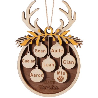 Personalized Christmas Ornaments Gift with Family Tree Names, 2024 Christmas Tree Wooden Ornament, 2024 Xmas Custom Name Wood Decorations, Cute Hanging Tags with Small Rope (2 Names, Yellow Mistletoe)