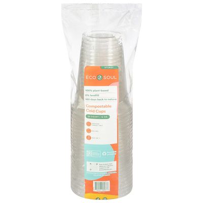 ECO SOUL, Compostable Cold Cups, 25 Count