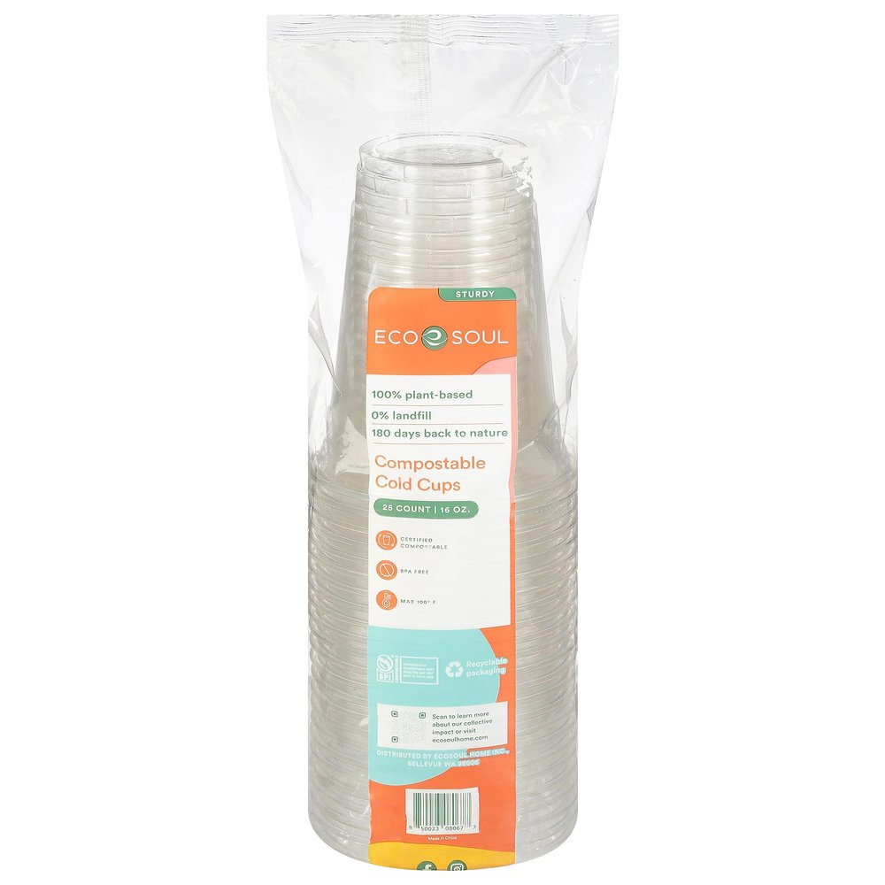ECO SOUL, Compostable Cold Cups, 25 Count