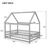 Bellemave Full Size House Floor Bed,Wooden Montessori Bed with Fence and Roof for Kids,Playhouse Full Bed Frame for Girls,Boys(Full,Gray) view 2