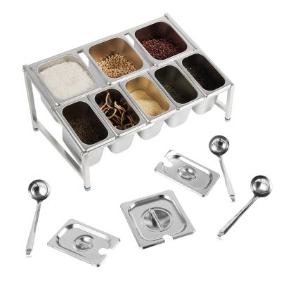 RustyVioum 2-Tier Expandable Spice Rack, Stainless Steel Organizer Shelf with Pans Ladles Lids, 66lbs Free Standing Countertop Holder for Home or Commercial Kitchens, (5 1/9 Pans + 3 1/6 Pan)