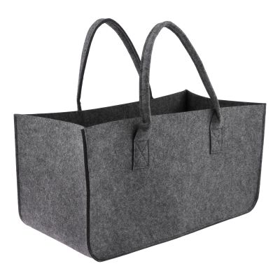  Felt Folding Storage Bin Shelf Organizer 50x25x25cm Collapsible Storage Basket Firewood Carrier Bag for Bedroom, Office, Nursery, Dark Gray