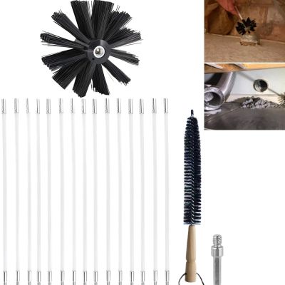 Chimney Cleaning Brush Set Duct Vent Cleaning Set Includes 15 Flexible Nylon rods 1 Brush Head 1 Auger Connector 1 Long Brush Fireplace Chimney Sweep Kit