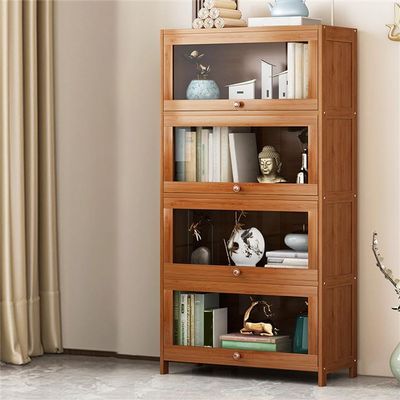 KWOKING Closed Back Bamboo Bookcase Standard Modern Bookshelf with Cabinets Bookshelf Rack Floor-to-Ceiling Office Bedroom Living Room Multi-Layer Storage Bookcase Natural 31.5" L x 13" W x 54.7" H
