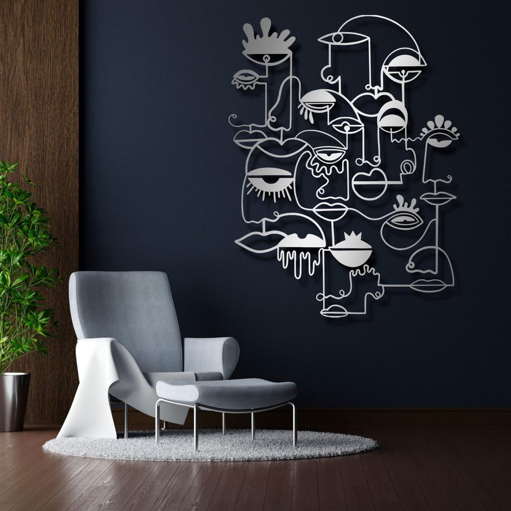 ICEWQOQU Metal Wall Art Picasso, Metal Wall Decor Picasso, Pablo Picasso Abstract Decor, Abstract Line Wall Art for Bathroom, Living Room, Home Decor (21.2" Wx27.5 H/ 54x70 cm, silver)