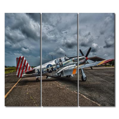 3 Pieces Vintage Airplane Canvas Wall Art Vintage Airplane Decor Jet Plane at Overcast Airplane Picture Home Decor Canvas Wall Art for Living Room Posters Prints Framed Ready to Hang - 28" Wx42 H
