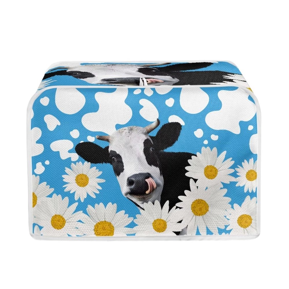 AFPANQZ Cow with Daisy Toaster Covers Universal 2 Slice Toaster Oven Cover Protection Dustproof Stain Resistant Covers for Standard Toaster Washable Covers