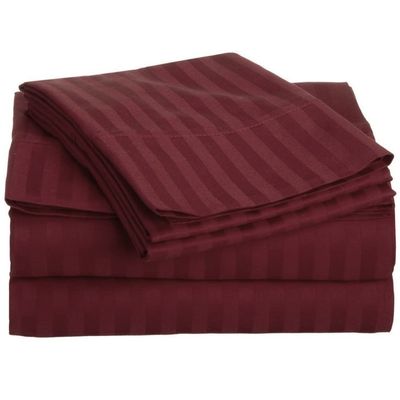 400 Thread Count Luxury King Size, Egyptian Cotton 1 Pc Fitted Sheet 100% Egyptian Cotton Premium Long Staple Fits 16 Inch Deep Pocket Color Wine Stripe Pattern