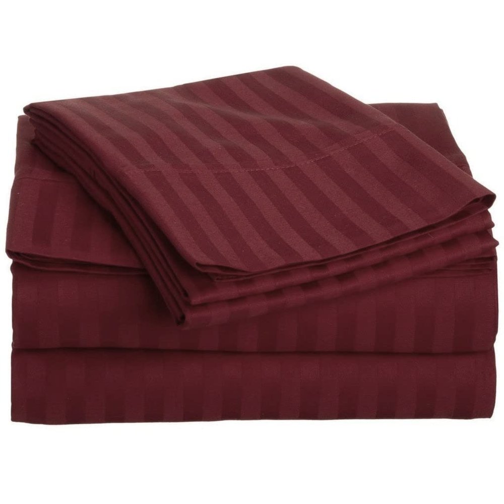 400 Thread Count Luxury King Size, Egyptian Cotton 1 Pc Fitted Sheet 100% Egyptian Cotton Premium Long Staple Fits 16 Inch Deep Pocket Color Wine Stripe Pattern