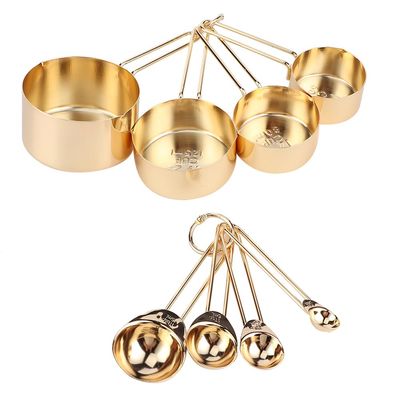 BestAlice 8Pcs Measuring Spoons, Stainless Steel Measuring Spoons Set, Small Tablespoon Measure Spoon with Handle, Measuring Cup Spoon Set with Scales Home Kitchen Baking Accessory(Gold)