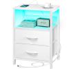 Yoobure Nightstand with Charging Station, LED Night Stand with Fabric Drawers and Storage Shelf for Bedroom, Nightstands Bedside Tables with USB Ports & Outlets, Small Night Stands, Bed Side Table view 1
