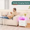Yoobure Nightstand with Charging Station, LED Night Stand with Fabric Drawers and Storage Shelf for Bedroom, Nightstands Bedside Tables with USB Ports & Outlets, Small Night Stands, Bed Side Table view 4