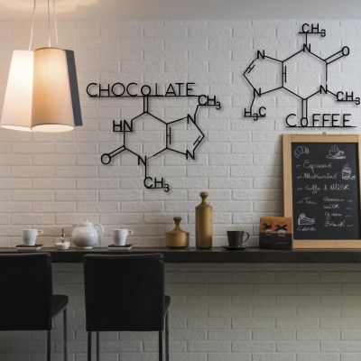 ICEWQOQU Metal Wall Art, Caffeine Molecule, Black Metal Wall Decor (21"x18"/54x45cm | 20"x18"/50x45cm)