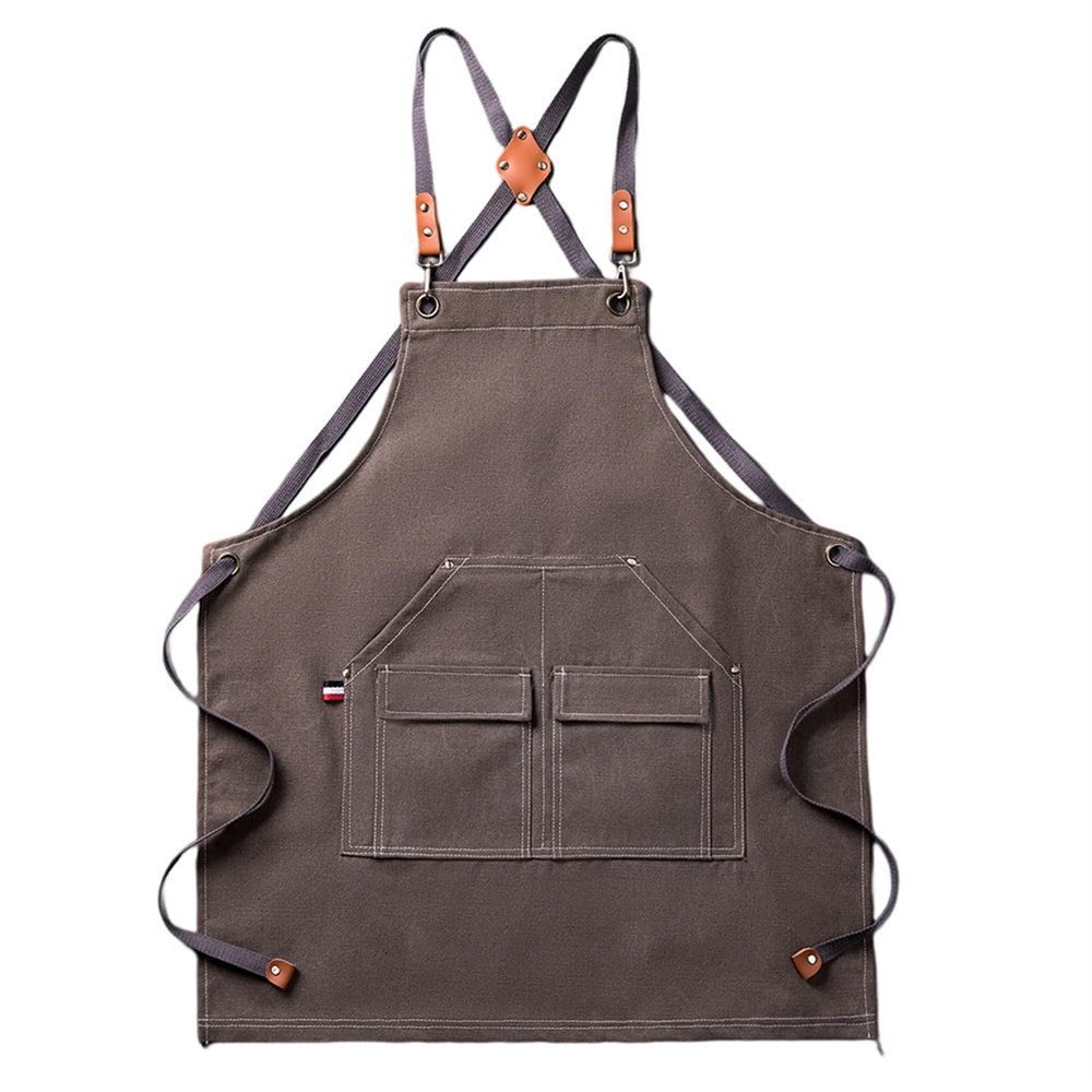 UEAUY Waterproof Apron Men and Women Kitchen BBQ Chef Denim Apron with Large Pockets Grey