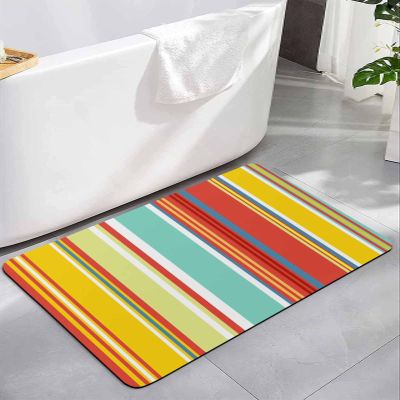 Diatomaceous Earth Bath Mat Bathtub Mat, Colorful Stripes Red Yellow Teal Green Wood Texture Quick Dry Non-Slip Diatomite Mud Bathroom Floor Rugs for Bath Tub Kitchen Absorbent Pad, 16x24 Inch