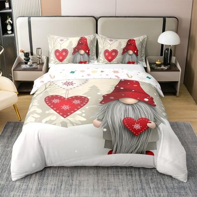 100% Organic Cotton Christmas Gnomes Bedding Sets Santa Claus Xmas Comforter Cover Merry Christmas Duvet Cover Set for Kids Boys Girls Winter Snow Holiday Style Bedspreads Cover Queen Size