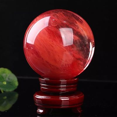 AtkitS Quartz Crystal Sphere Healing Ball Red Color Clear Beautiful 1 Piece (Size : 6cm)