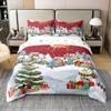 100% Natural Cotton Santa Claus Duvet Cover Queen, Kids Christmas Tree Comforter Cover Cute Deer Elk Bed Sets for Boys Girls Children Xmas Snowman Cartoon Style Soft Breathable Bedding Set,Red view 1