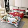 100% Natural Cotton Santa Claus Duvet Cover Queen, Kids Christmas Tree Comforter Cover Cute Deer Elk Bed Sets for Boys Girls Children Xmas Snowman Cartoon Style Soft Breathable Bedding Set,Red view 2