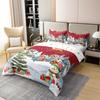 100% Natural Cotton Santa Claus Duvet Cover Queen, Kids Christmas Tree Comforter Cover Cute Deer Elk Bed Sets for Boys Girls Children Xmas Snowman Cartoon Style Soft Breathable Bedding Set,Red view 3