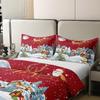 100% Natural Cotton Santa Claus Duvet Cover Queen, Kids Christmas Tree Comforter Cover Cute Deer Elk Bed Sets for Boys Girls Children Xmas Snowman Cartoon Style Soft Breathable Bedding Set,Red view 4