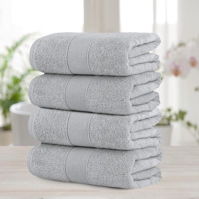Chic Home Luxurious 4-Piece 100% Pure Turkish Cotton Bath Towels, 30" x 54", Ultra-Soft, Highly Absorbent, Dobby Border Design, Hypoallergenic, Long-Lasting, Oeko-TEX Certified Set, Grey