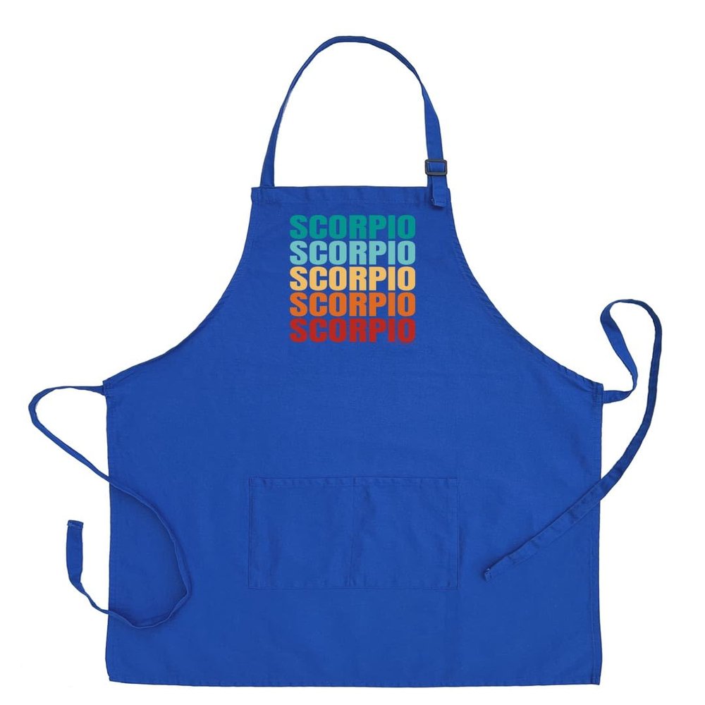 ThisWear Scorpio Horoscope Gifts For Men Retro Text Scorpio Word Art Zodiac Sign Two Pocket Adjustable Bib Apron Royal