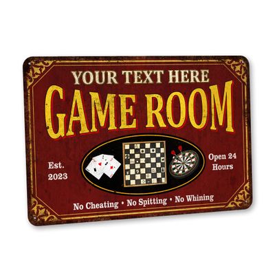 Chico Creek Signs Game Room Sign Red Aluminum Composite 8" x 12" (Standard), 18" (Premium) Retro Wall Mount