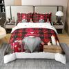 100% Cotton Xmas Gnome Comforter Cover for Kids, Cartoon Santa Claus Duvet Cover Queen Size Merry Christmas Bedding Set Geometric Checkered Plaid Quilt Cover for Little Girls Boys Teens Adult,Red view 1