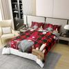 100% Cotton Xmas Gnome Comforter Cover for Kids, Cartoon Santa Claus Duvet Cover Queen Size Merry Christmas Bedding Set Geometric Checkered Plaid Quilt Cover for Little Girls Boys Teens Adult,Red view 2
