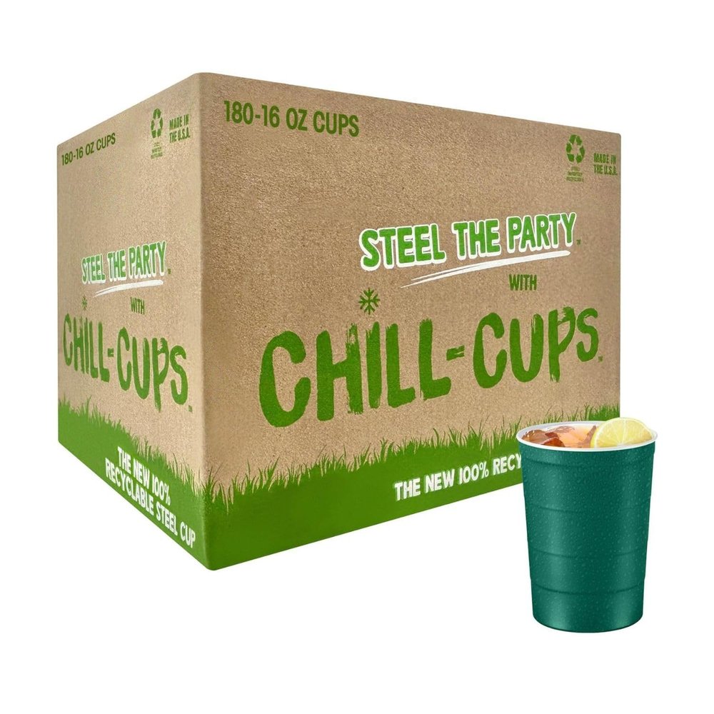 Steel Chill Cups 16 oz. Durable & Reusable Party Cups, Green, 180 Count