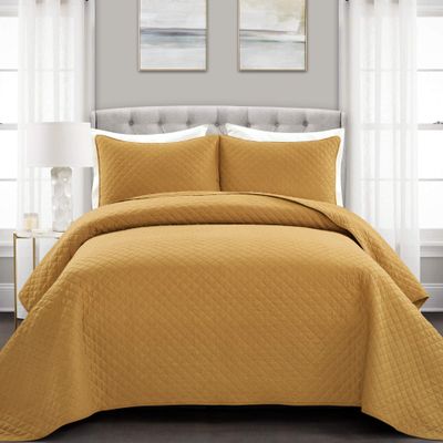 Lush Decor Ava Diamond Cotton Quilt California King Size 3 Piece Set King/California King Mustard - Yellow Bedding Set California King Quilt - Fall Quilts