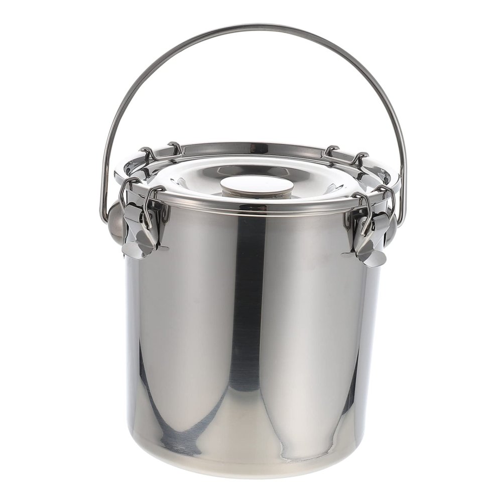 BESTonZON metal container with lid flour canister Oil Storage Container Sealed Canister Stainless Pot with Buckle glass storage jar glass cookie jars with lids High capacity 1