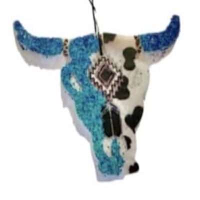 Bull Skull Glittered Cowprint Car Freshie (mahogany teakwood)