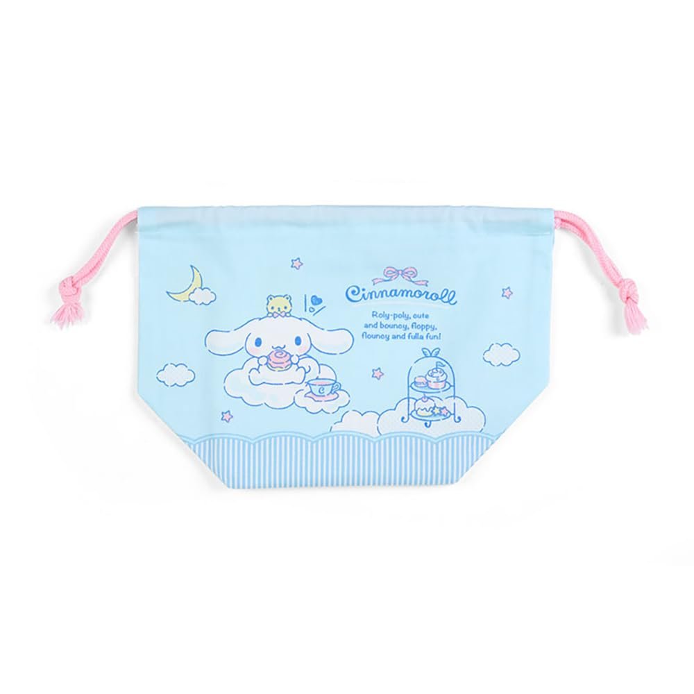 SANRIO Cinnamoroll Lunch Drawstring Bag - Blue, Reusable Lunch Bag - 3 Compartments, Leak Resistant, Stackable, Airtight