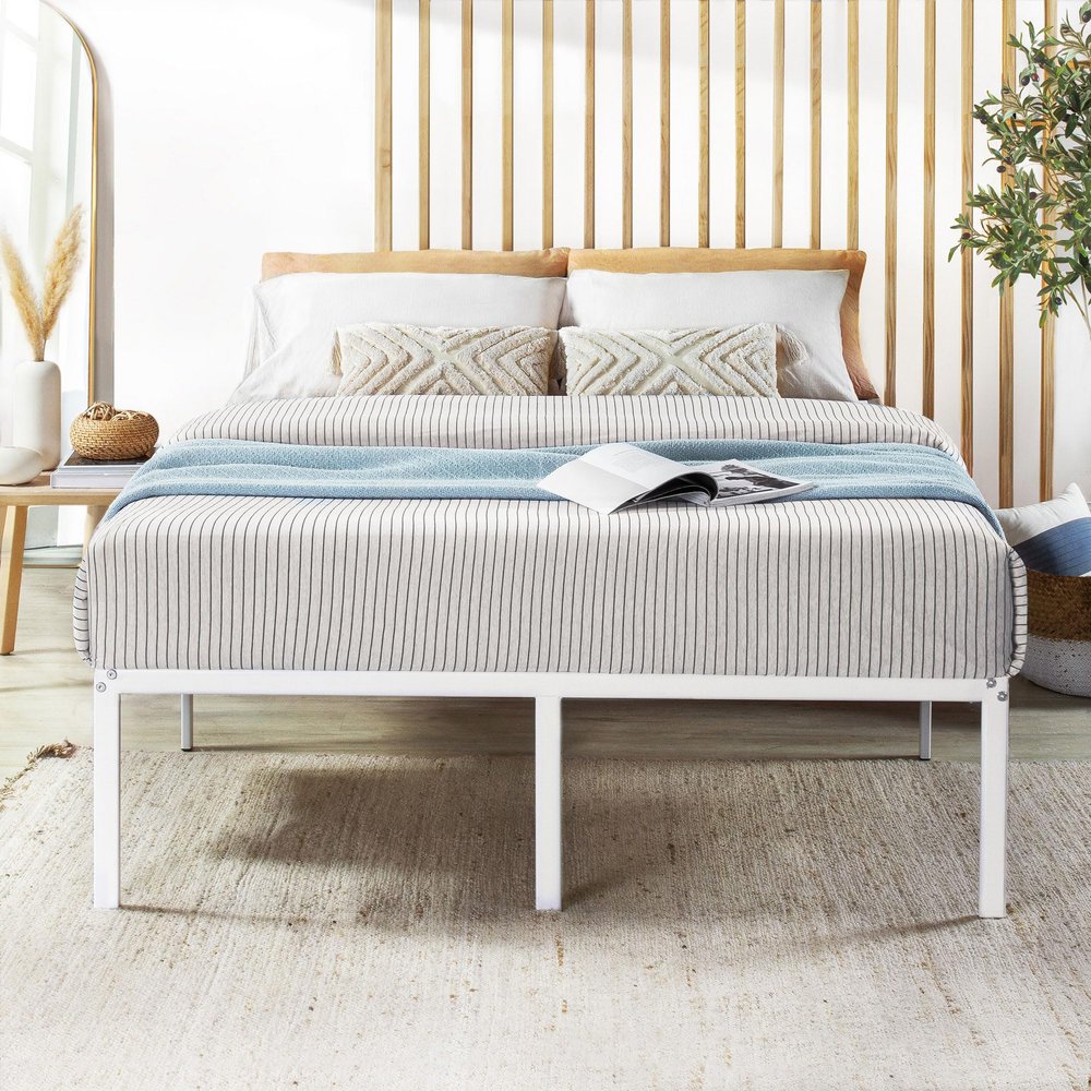 Best Price Mattress 18 Inch Metal Platform Bed Frame, Heavy Duty Steel Slats, White, Queen