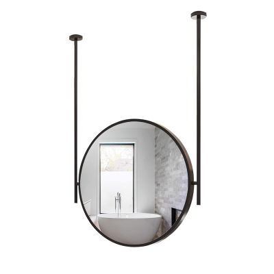 Black Bathroom Mirror, Metal Framed Round Mirror With Double Booms, Wall Mounted Vanity Mirror Decorative Suspended Makeup Mirror For Bedroom Or Living Room, With Floating Rods ( Size : Diameter-60CM/