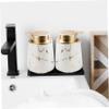 15 Oz Marble Gold Inlay Ceramic Lotion Dispenser Liquid Hand Soap Dispenser,Large Capacity Refillable Matte Press Type Marble Soap Dispenser for Bathroom Countertop, Kitchen White Pattern view 2
