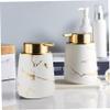 15 Oz Marble Gold Inlay Ceramic Lotion Dispenser Liquid Hand Soap Dispenser,Large Capacity Refillable Matte Press Type Marble Soap Dispenser for Bathroom Countertop, Kitchen White Pattern view 3