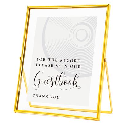 Calculs Please Sign Our Guestbook Decorative Sign Display Photo Holder Welcome Signage Dcor Gold Floating Picture Frame Party Table Top Wedding Inspo Gift Photobooth 10 Inches